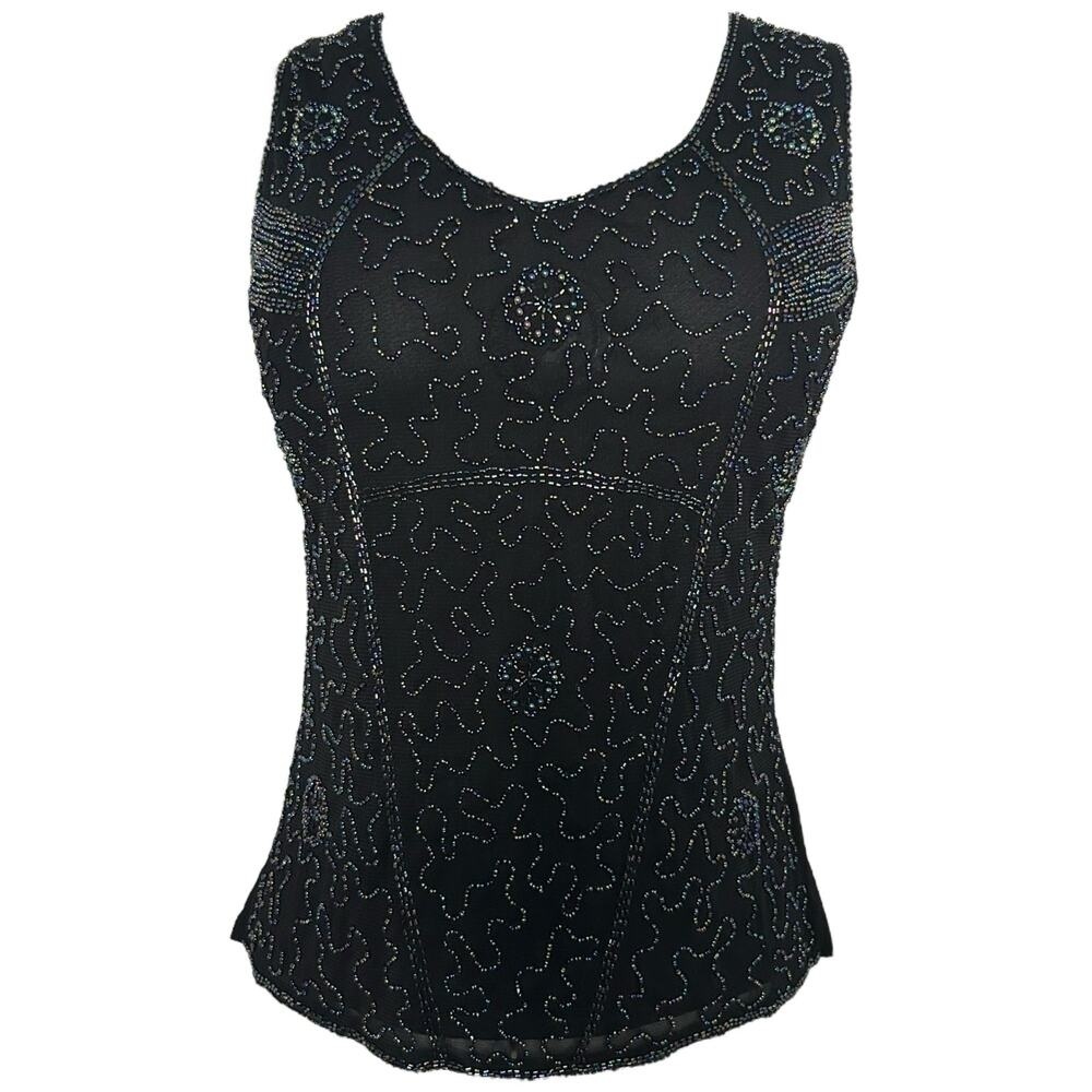 NWT Pretty Angel Black Beaded Blouse Size S/M